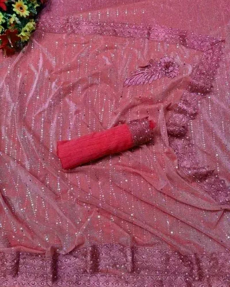 Elegant Pink Sequin Saree