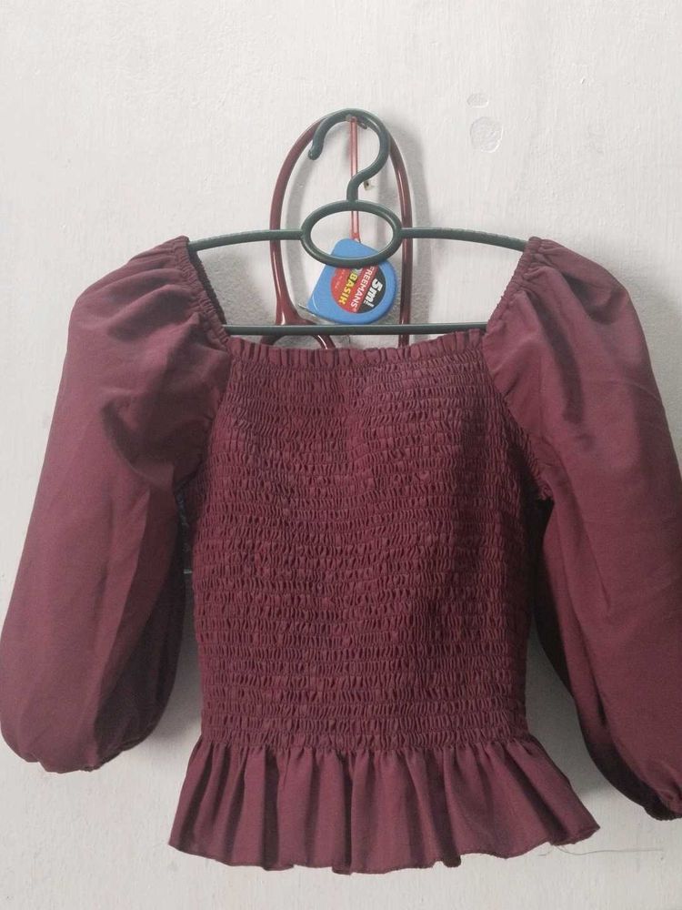 Burgundy Smocked Crop Top