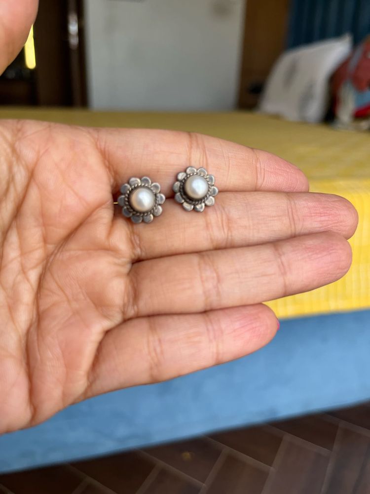 Pure Silver Pearl Stud Earrings