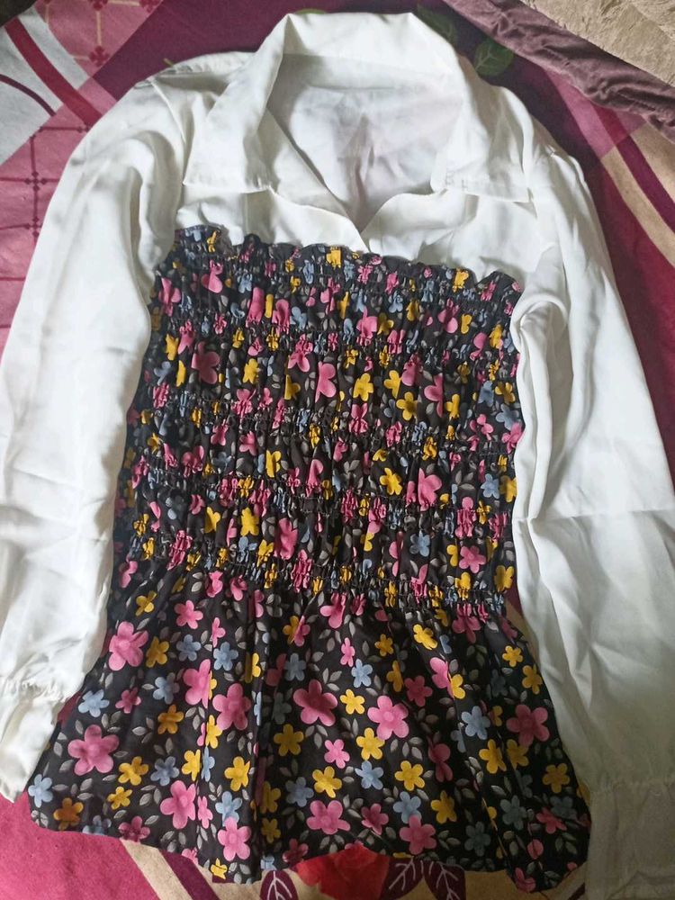 Fake 2 Piece Floral Print Peplum Top - Stretchable