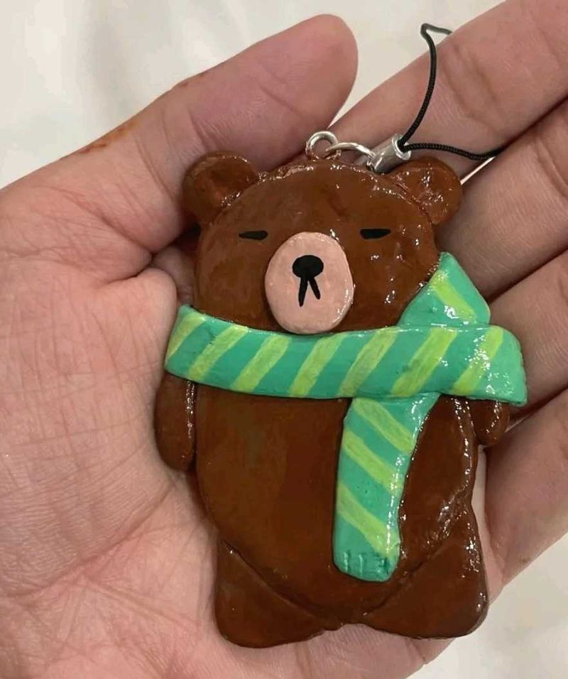Cozy Brown Bear 🐻 💚 Keychain