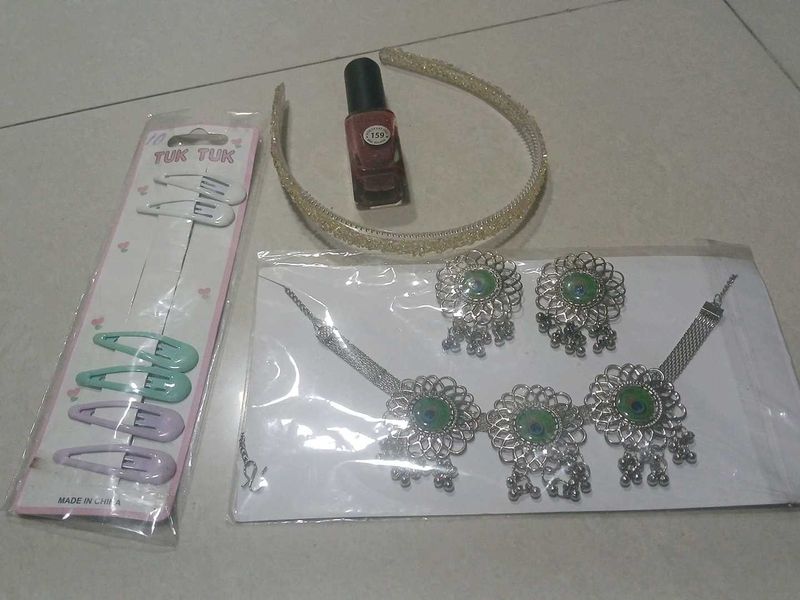 Peacock Oxidized Necklace With Other Accessories