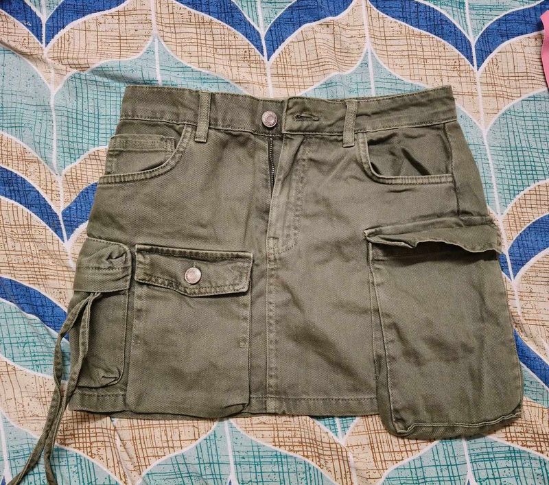 Olive Green Cargo Mini Skirt