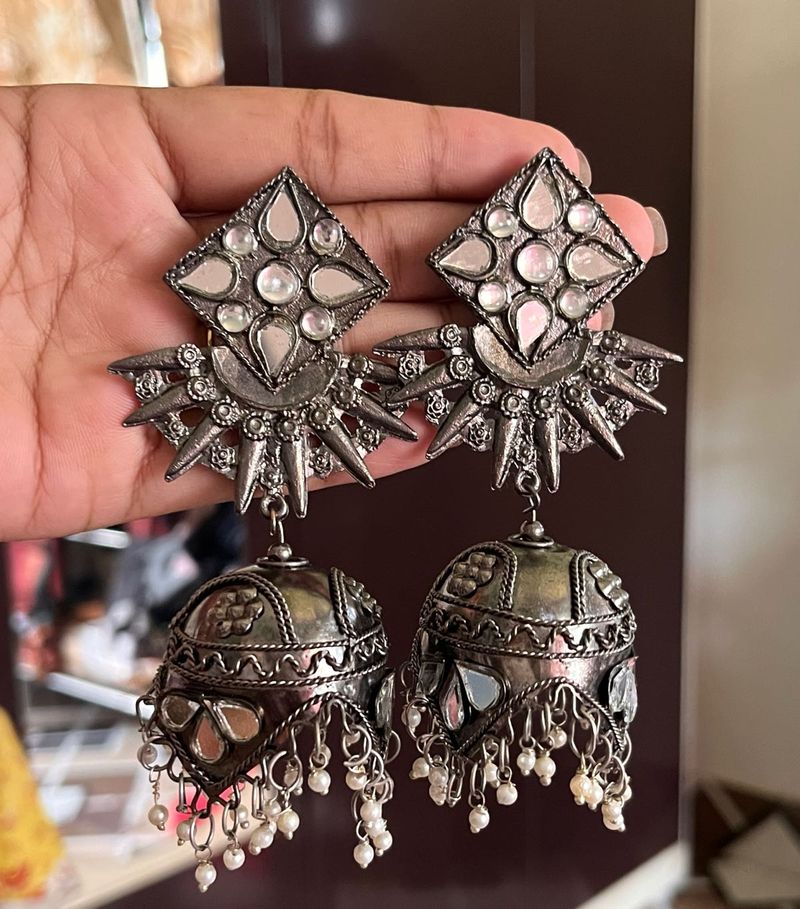 Combo of Black Oxidized Silver Jhumka Earrings