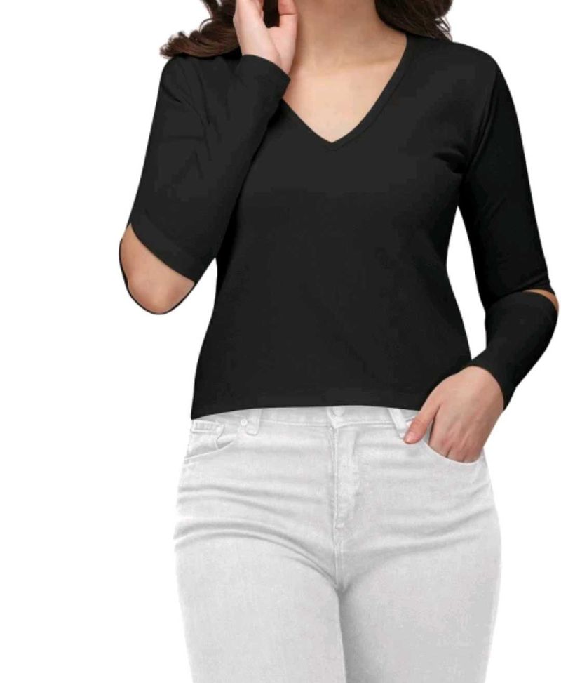 Casual CutOut Solid Women Black Top