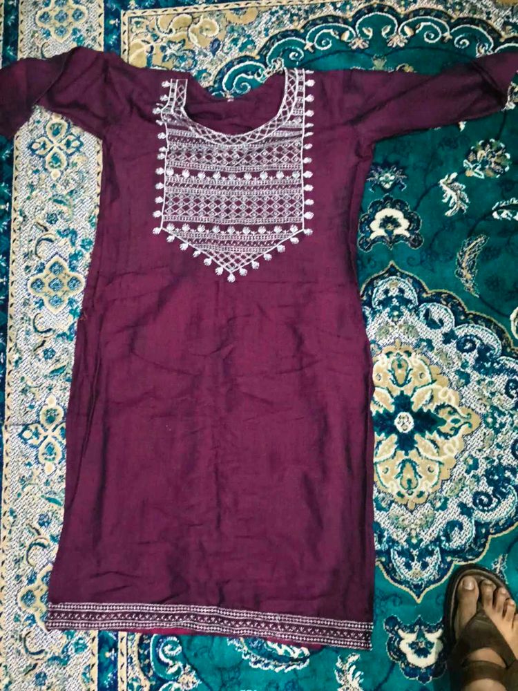Maroon Embroidered Kurti