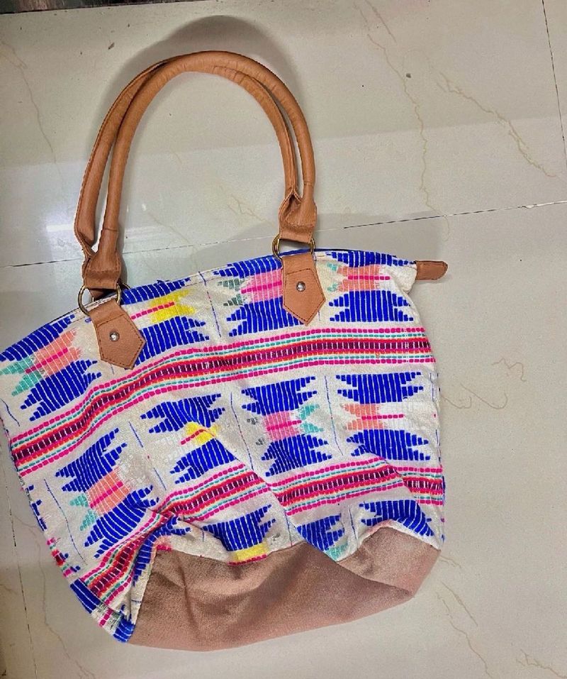 new white multicolour tote bag