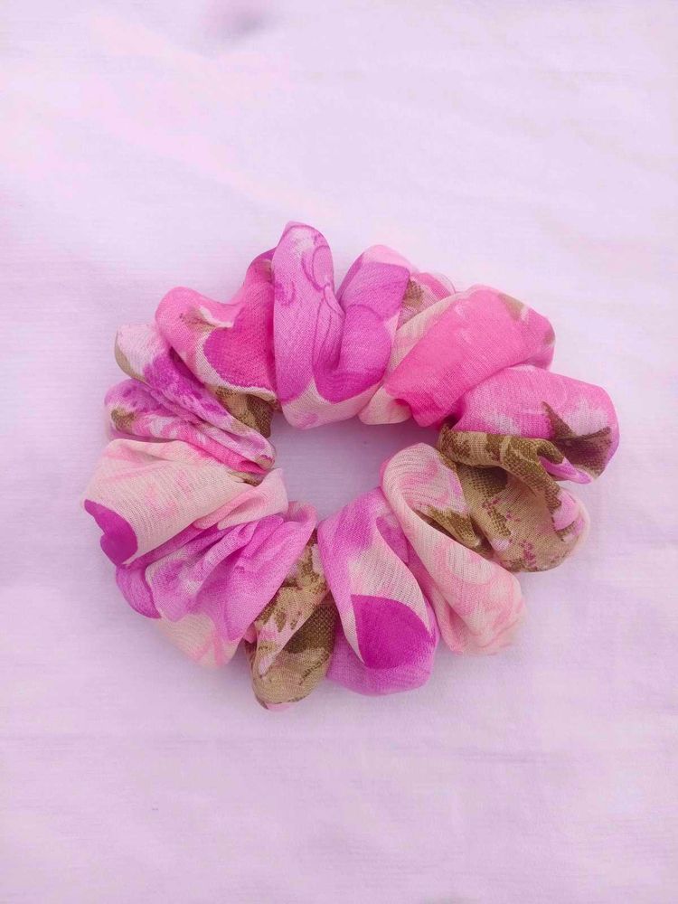 Pink Floral Scrunchie