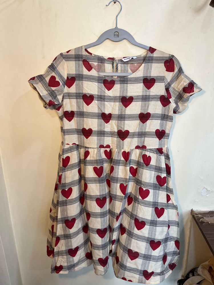 Heart Print Plaid Dress
