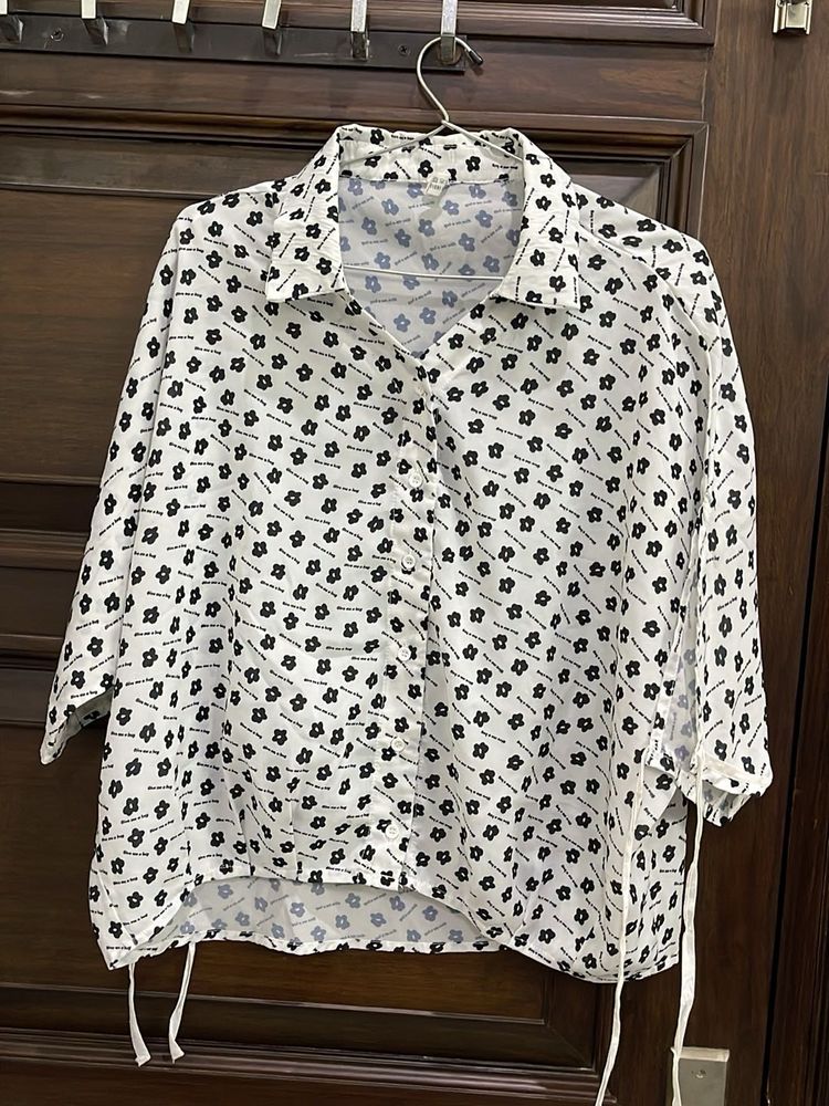Floral Print Baggy Fit White Shirt