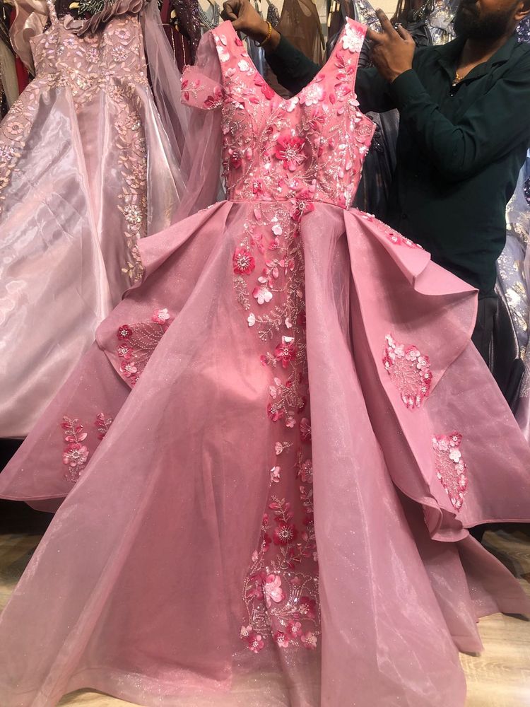 Elegant Pink Barbie Doll Gown Embellished