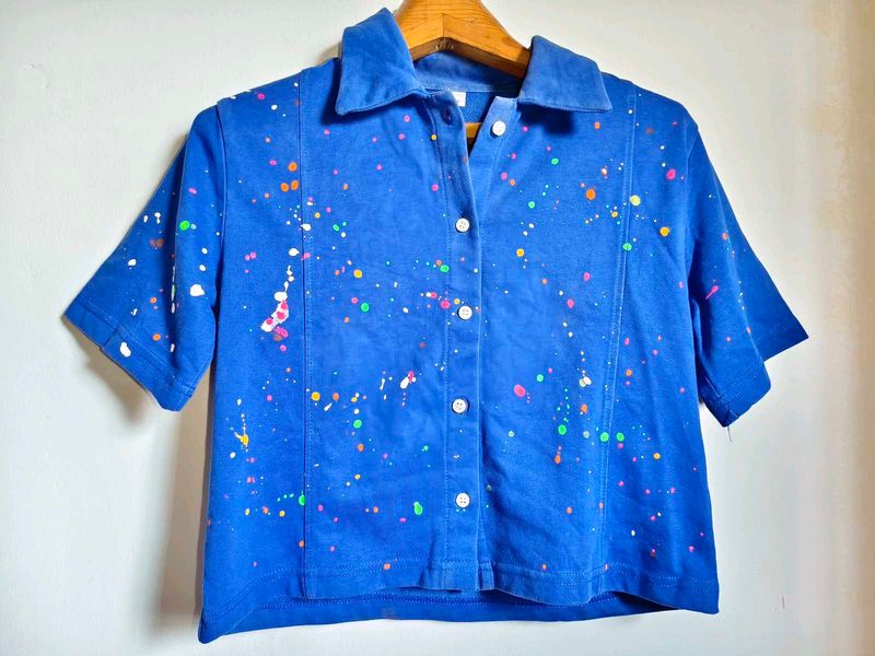 Blue Paint Splatter T-Shirt Size S/M