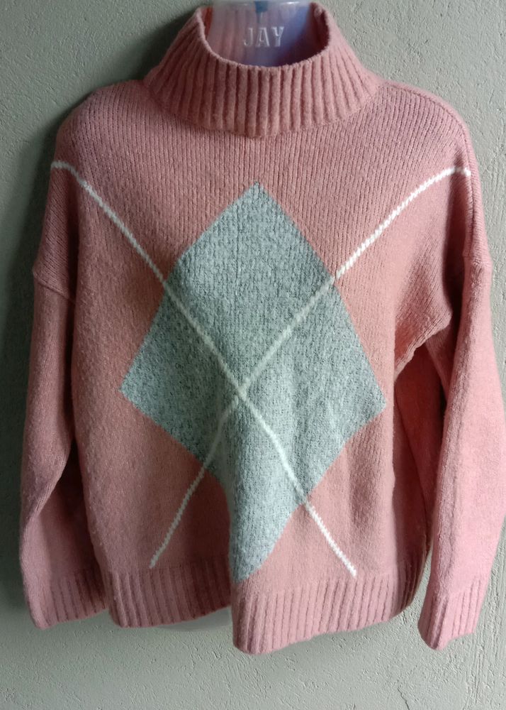Baby Pink/Peach Thick Woollen High Neck Sweathe