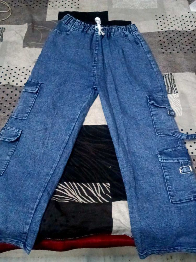 Blue Denim Cargo Pants