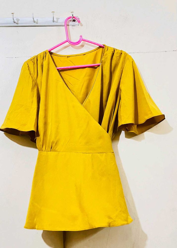 Chic Mustard Wrap Top