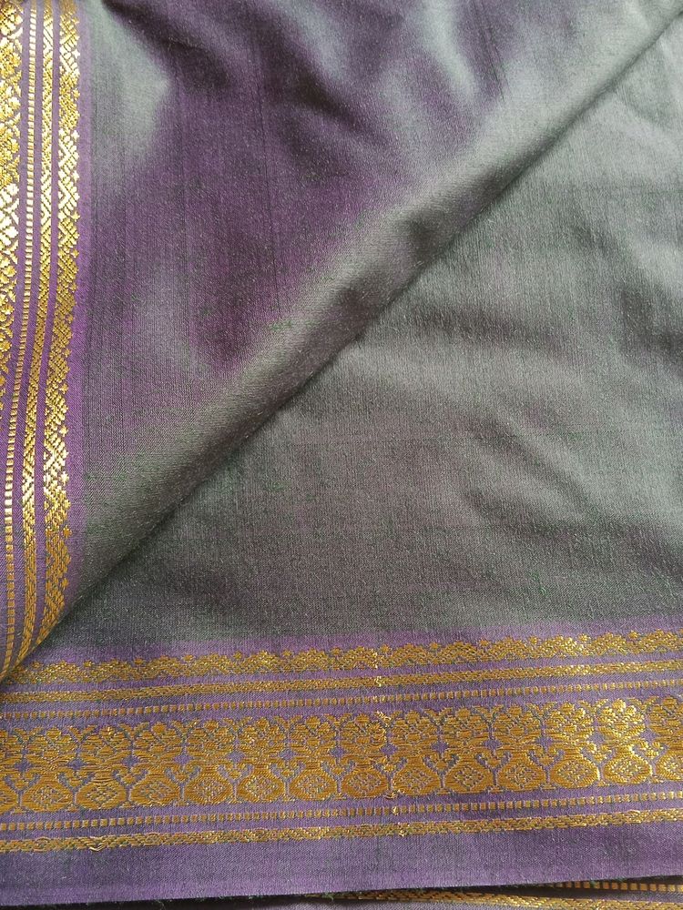 Ramar Blue And Green Mixed Saree With Gold Border