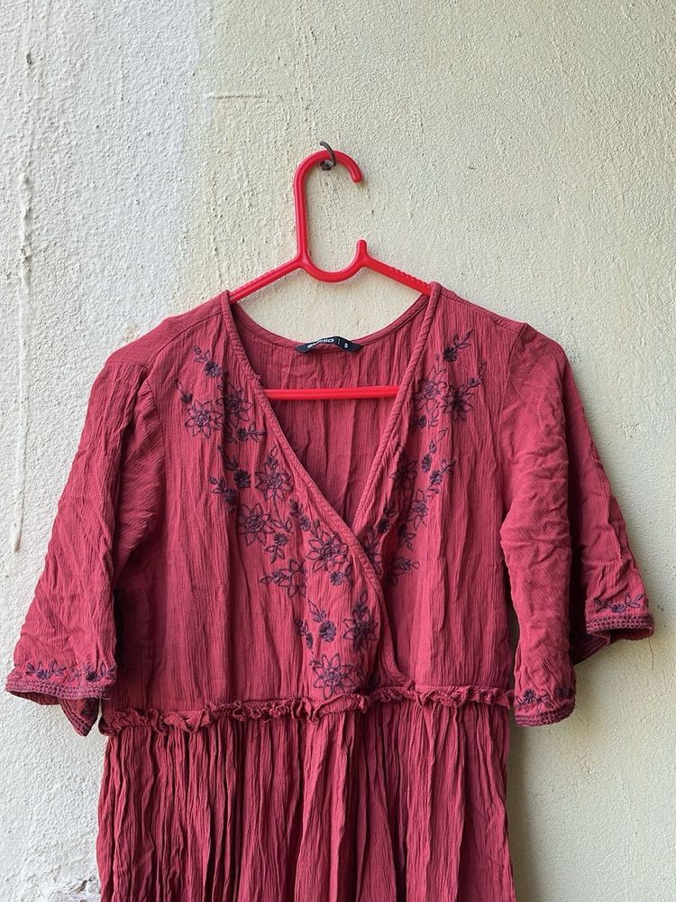 Bohemian embroidery flared maxi dress