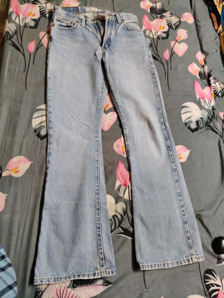 Light Blue Washed Mid Waist Jeans