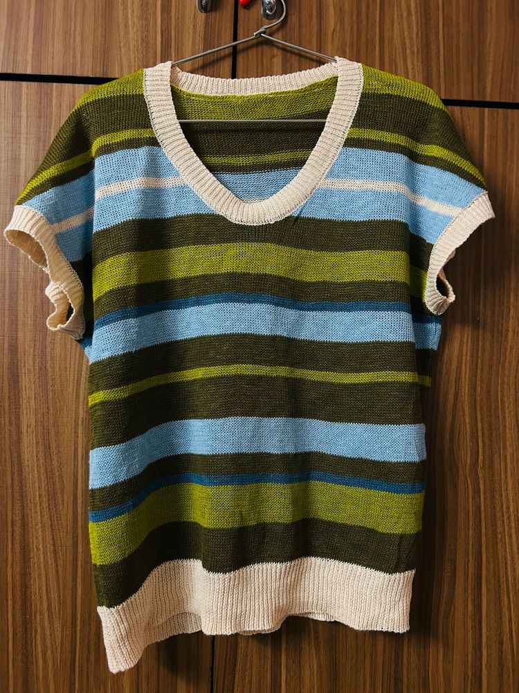 Color Pop Striped Crochet Knit Top 💚