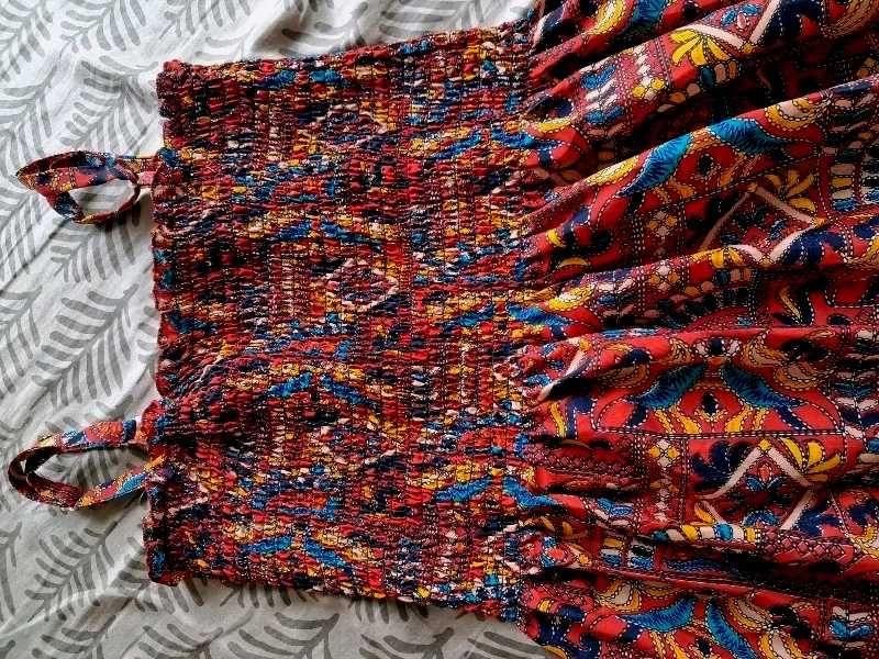Boho Print Smocked Dress
