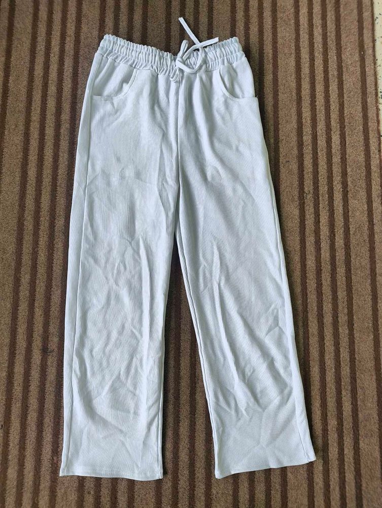 Casual White Ribbed Pants
