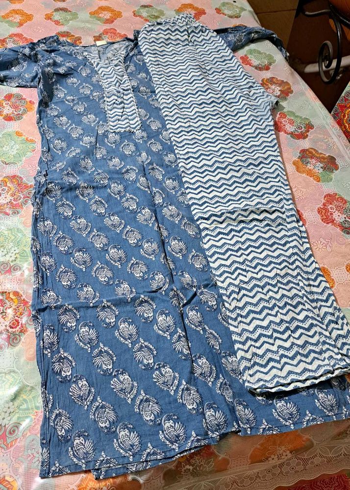 Blue Printed Kurta- Pant Set