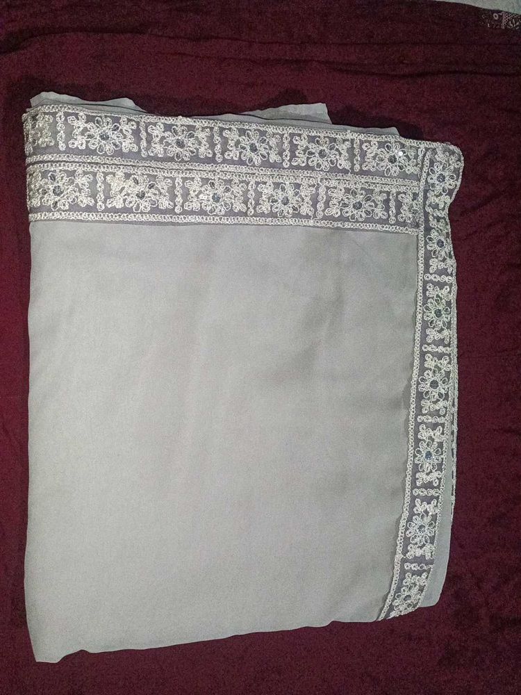Elegant Gray Embroidered Saree