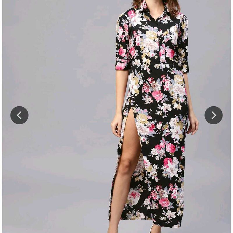 Floral Print Slit Maxi Dress