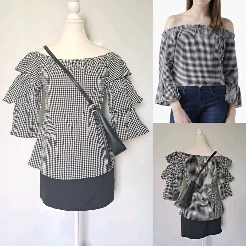 Checkered Off-Shoulder Top