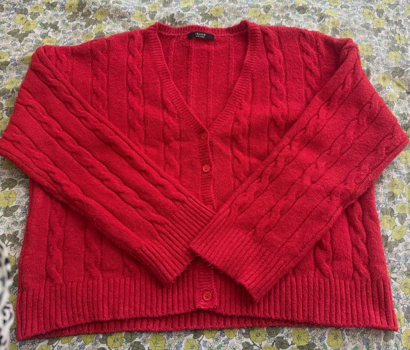 Red Cable Knit Cardigan