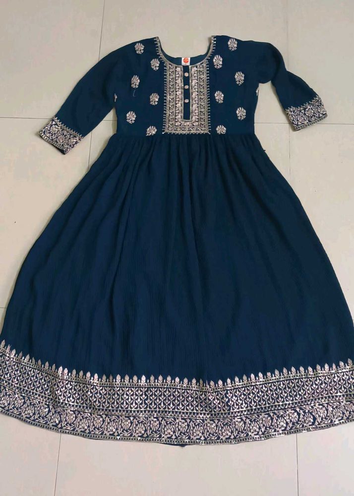 Elegant Navy Blue Embroidered Dress