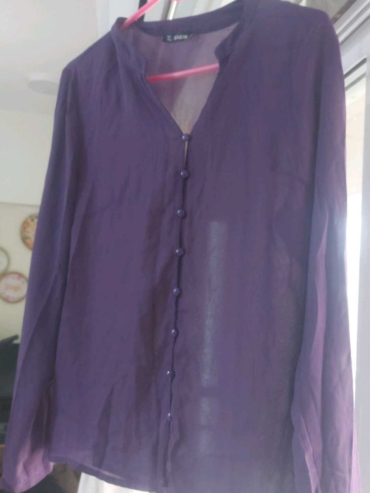 Purple Shein Button-Down Blouse