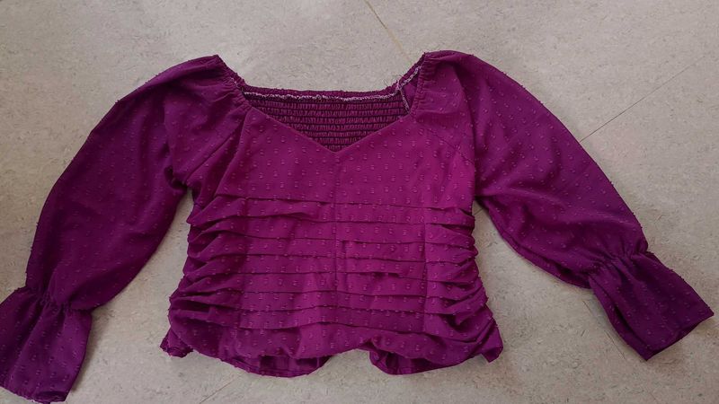 Beautiful Purple Crop Top With Balloon Sleeves