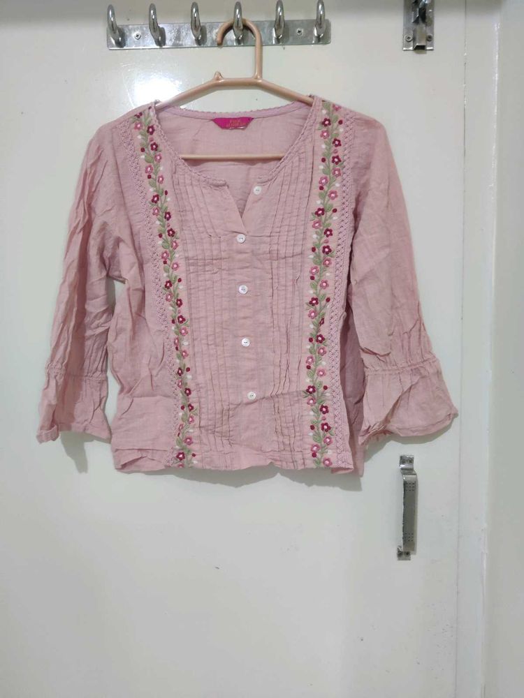 Floral Embroidered Pink Top