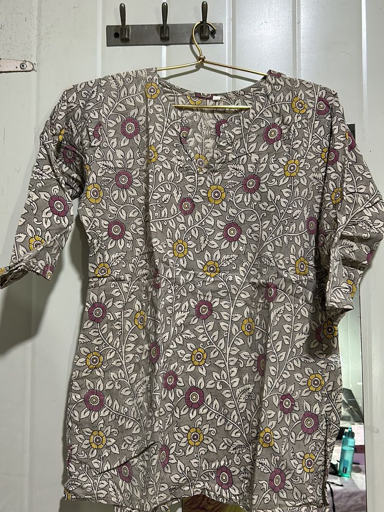 Grey Cotton Short Kurta