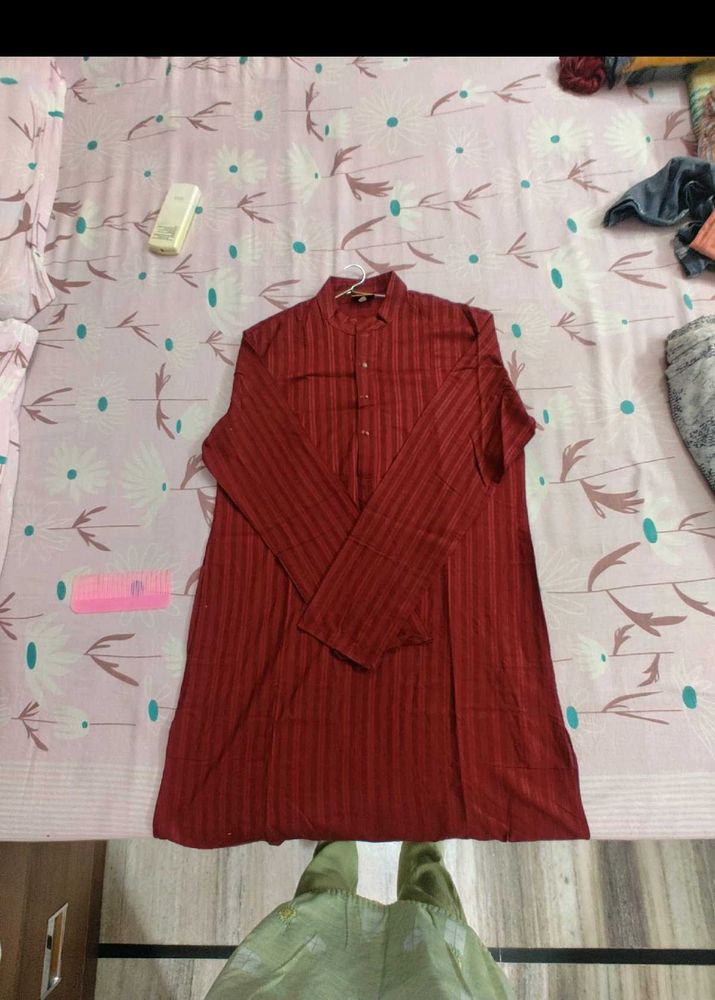 Manyawar Branded Red Striped Kurta Shirt
