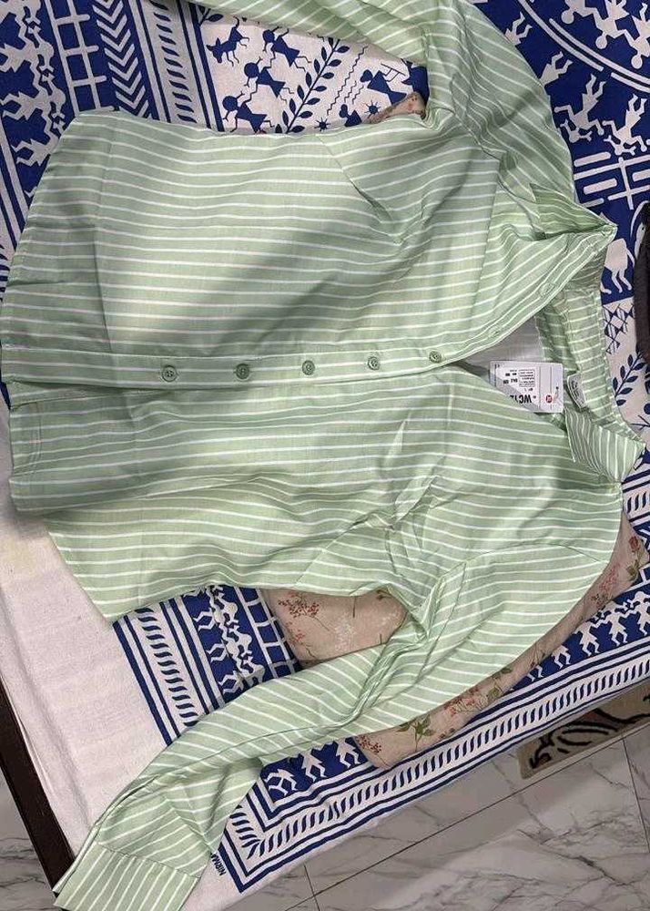 Collar Striped Long Sleeve Shirt In sage Green