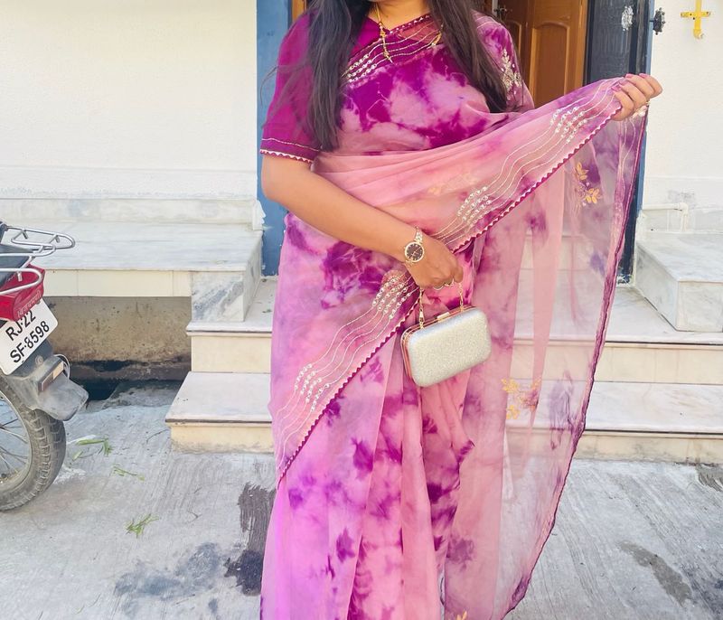 Pink Tie-Dye Saree