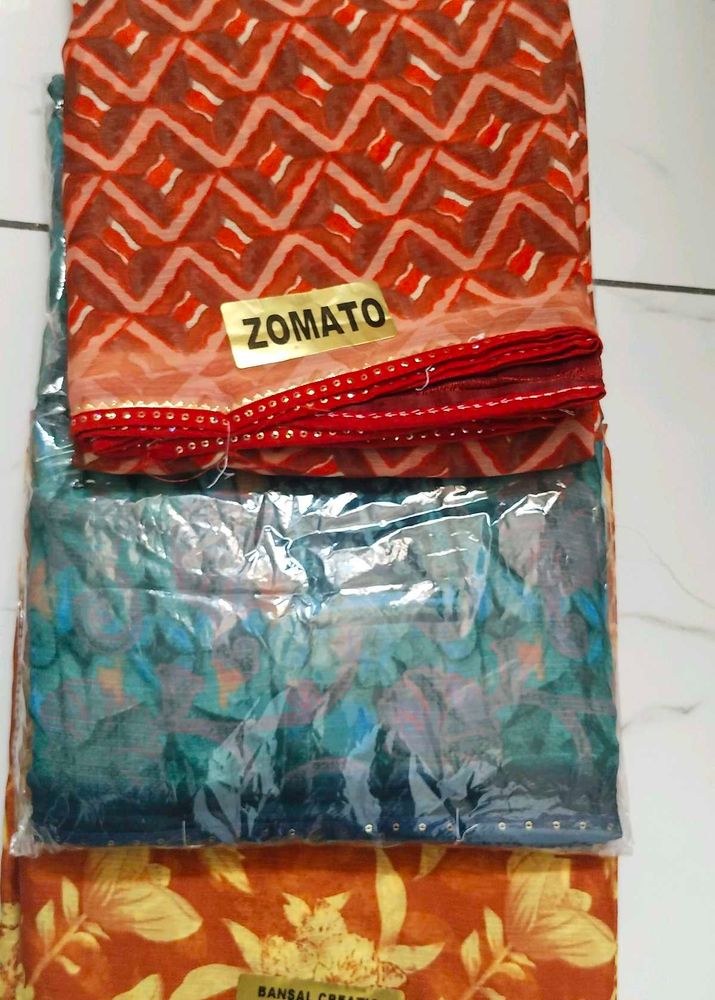 Beautiful 3 Multicolour Sarees For Women