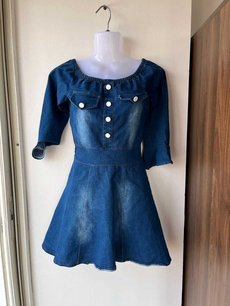 Denim Mini Dress with Buttons