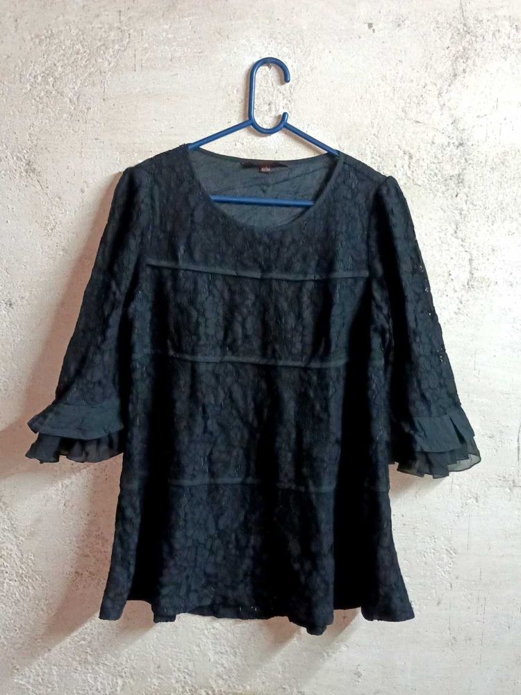 Stylish Women&#39;s Lace Top Layered Blouson Black 🖤