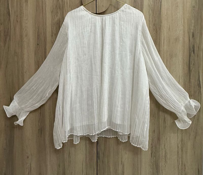 White Pleated Sleeve Top