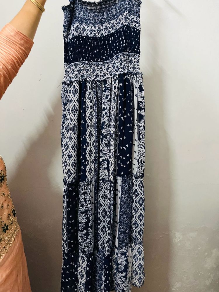 Printed Blue Maxi Dress
