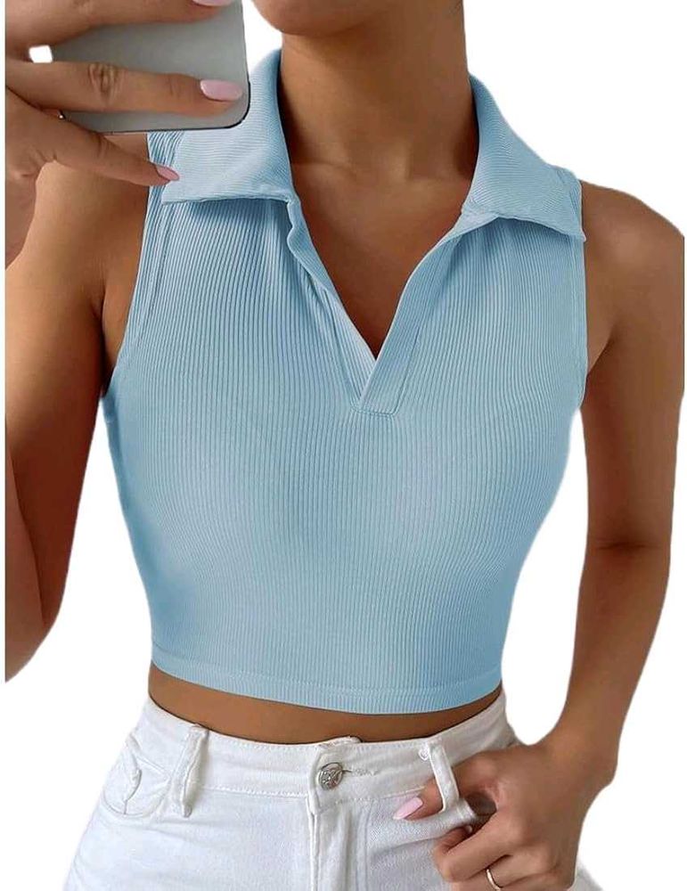 Blue Collared Tank Top