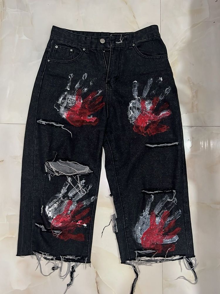 Distressed Handprint Jeans