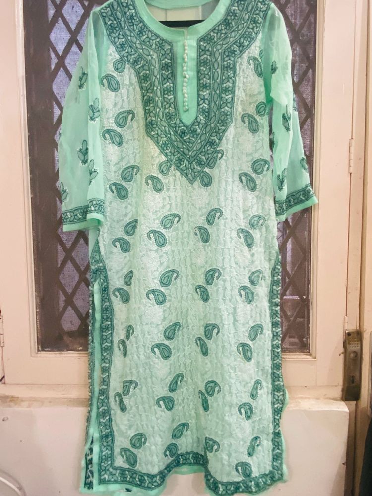 Mint Green Embroidered Kurti