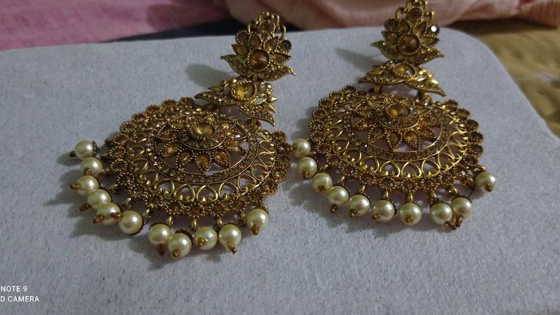 Big Golden Perl Earing Set