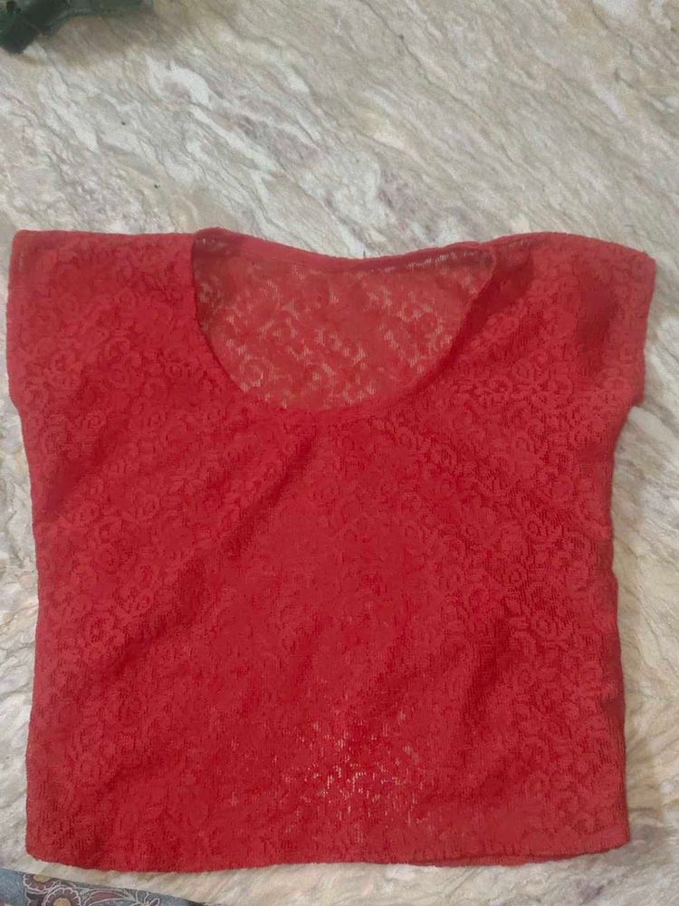Red Lace Crop Top