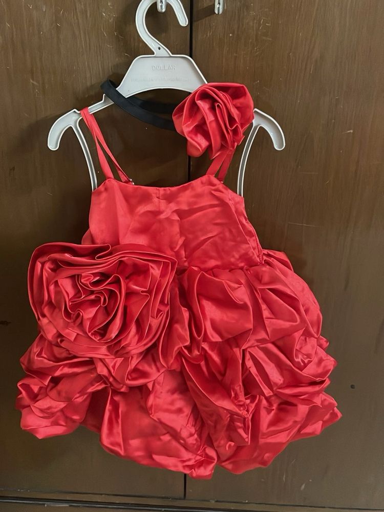 New born Rose Dress With Hair Band