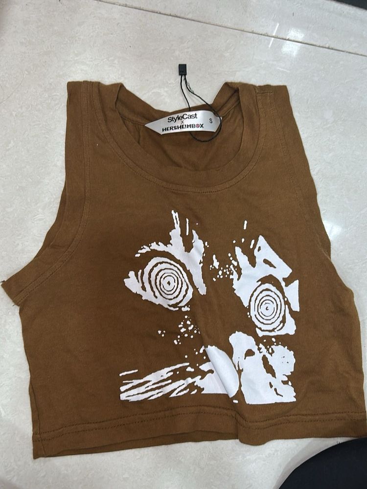 Brown Graphic Crop Top
